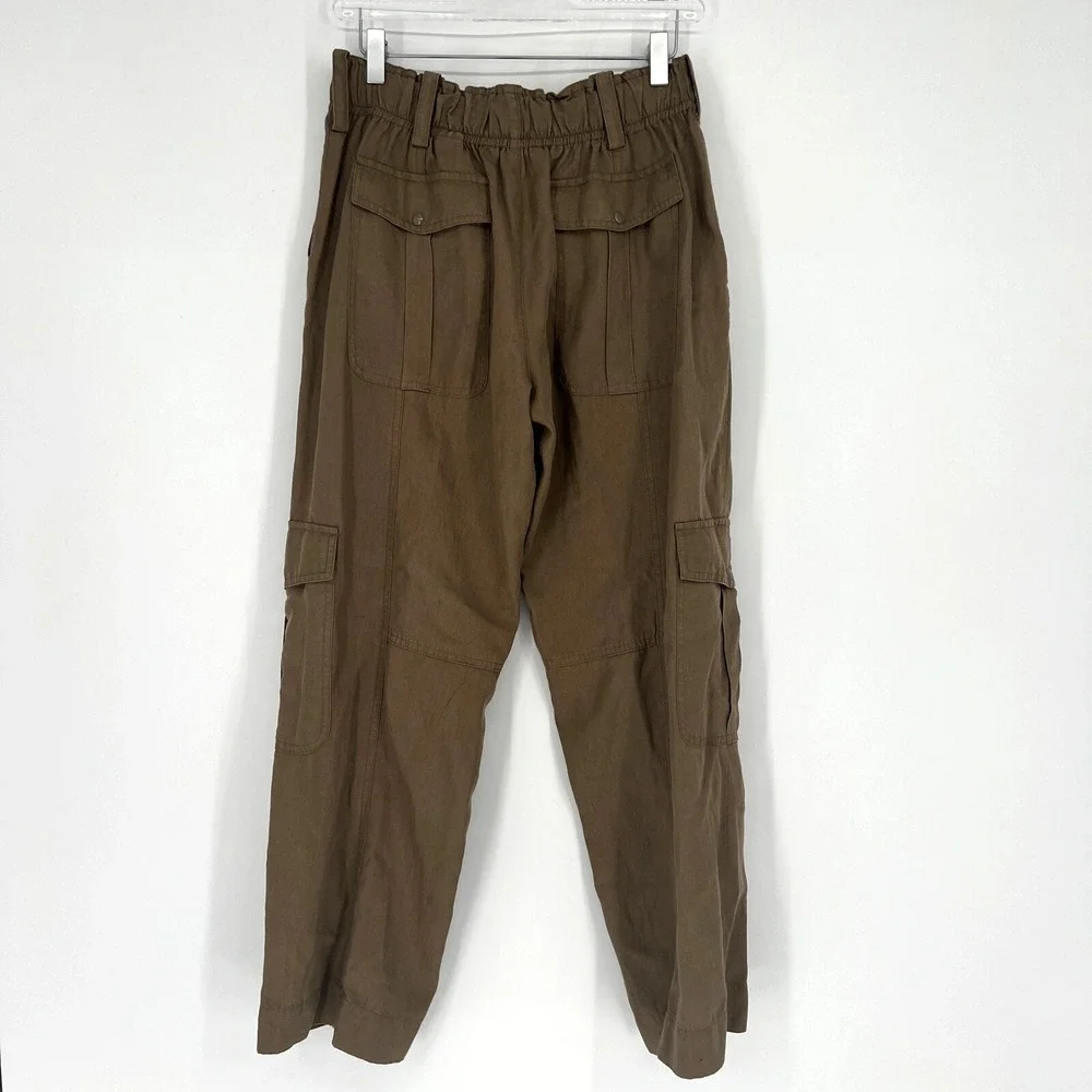Zara Pants Womens S Geen Brown Cargo‎ Pocket Linen Utility Boho Gorpcore